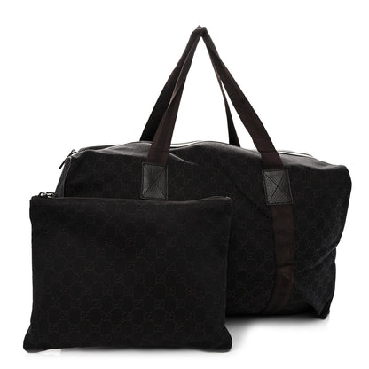 Gucci Denim Monogram Large Collapsible Carry On Duffle Bag Brown 1 of 10