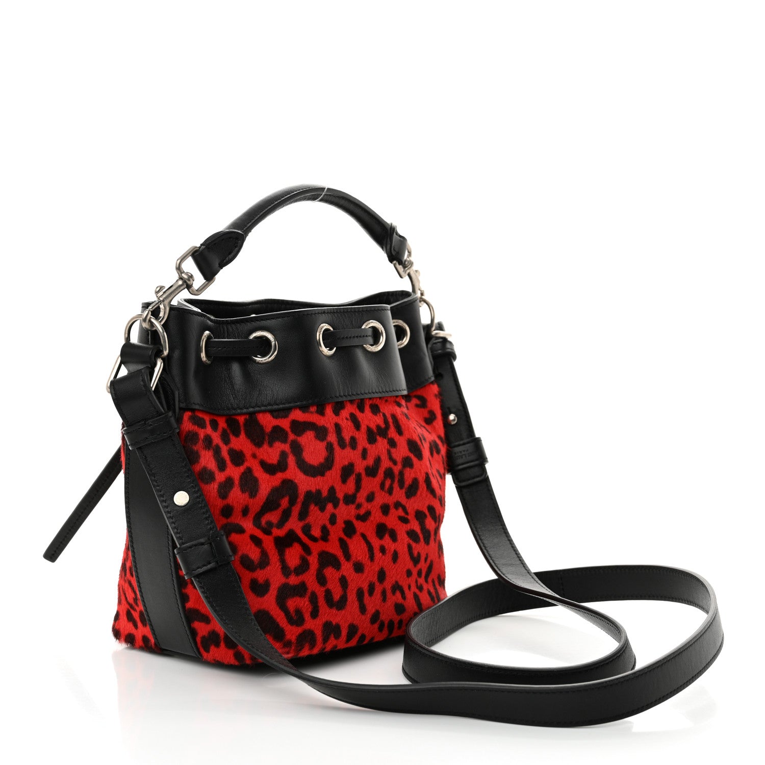 Saint Laurent Calf Hair Calfskin Leopard Print Small Emmanuelle Bucket Bag Red 3 of 10