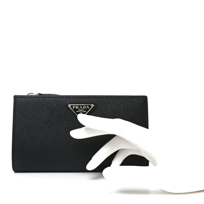 Prada Saffiano Triangle Continental Zip Wallet Black 2 of 8