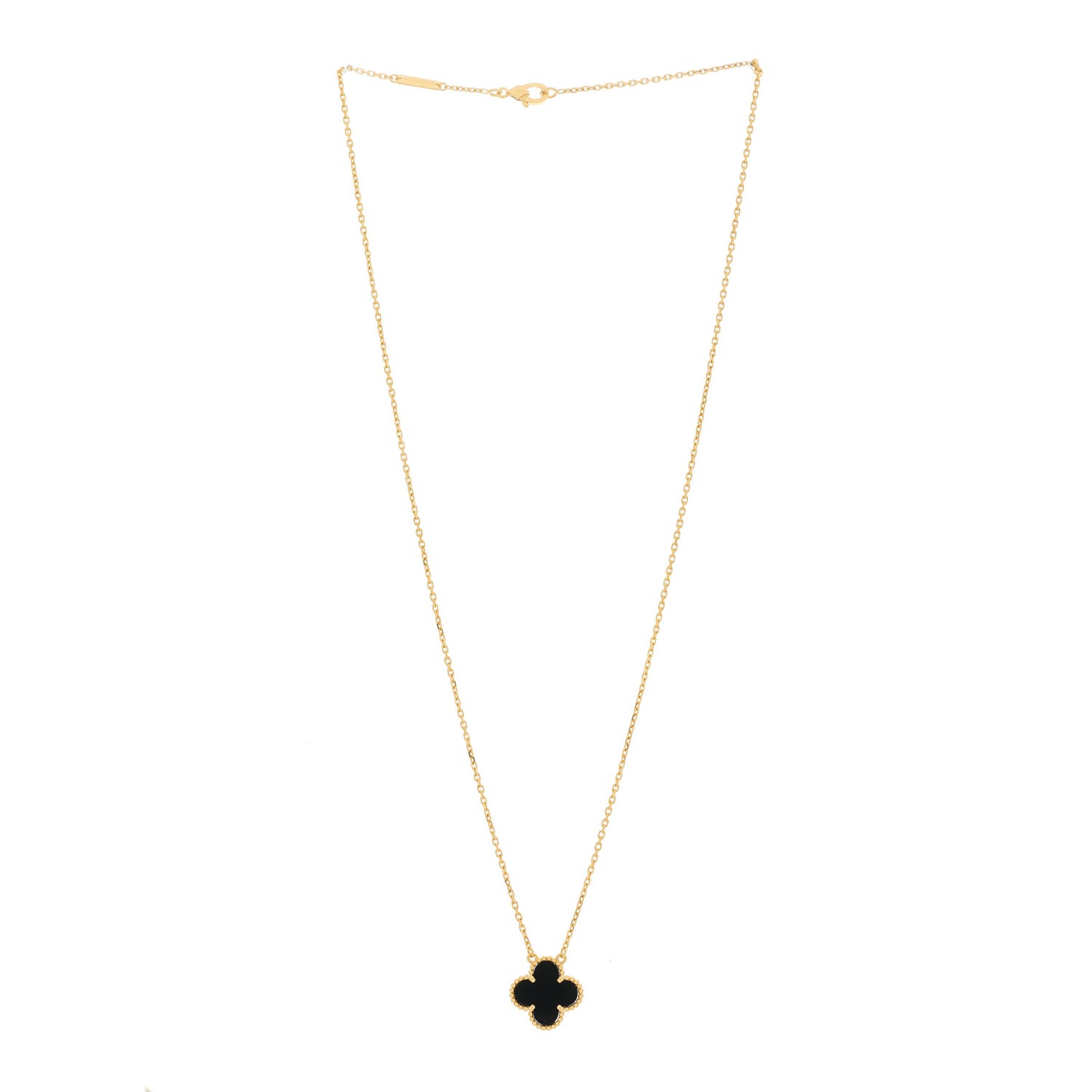 18K Yellow Gold Black Onyx Vintage Alhambra Pendant Necklace