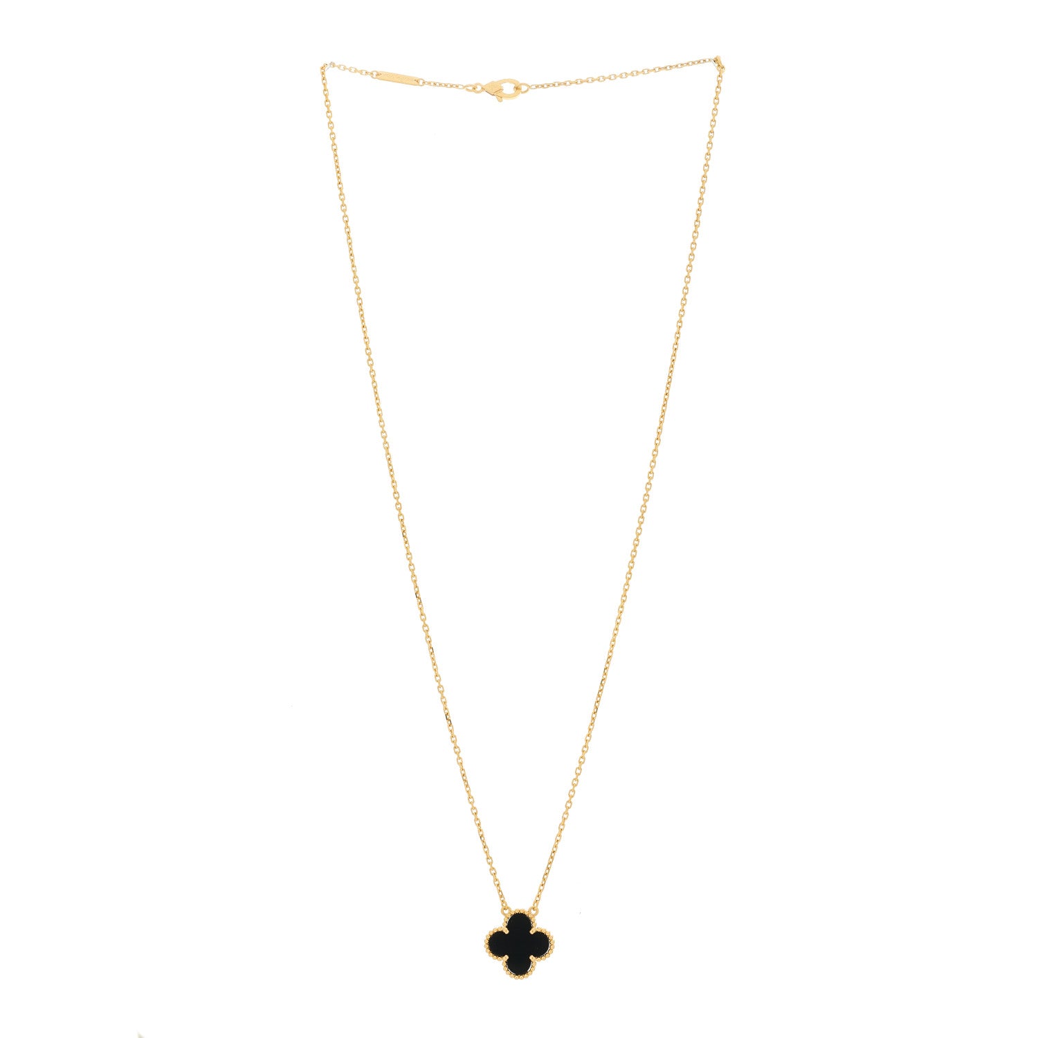 Van Cleef & Arpels 18K Yellow Gold Black Onyx Vintage Alhambra Pendant Necklace 3 of 6