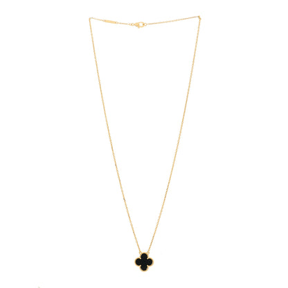 Van Cleef & Arpels 18K Yellow Gold Black Onyx Vintage Alhambra Pendant Necklace 3 of 6