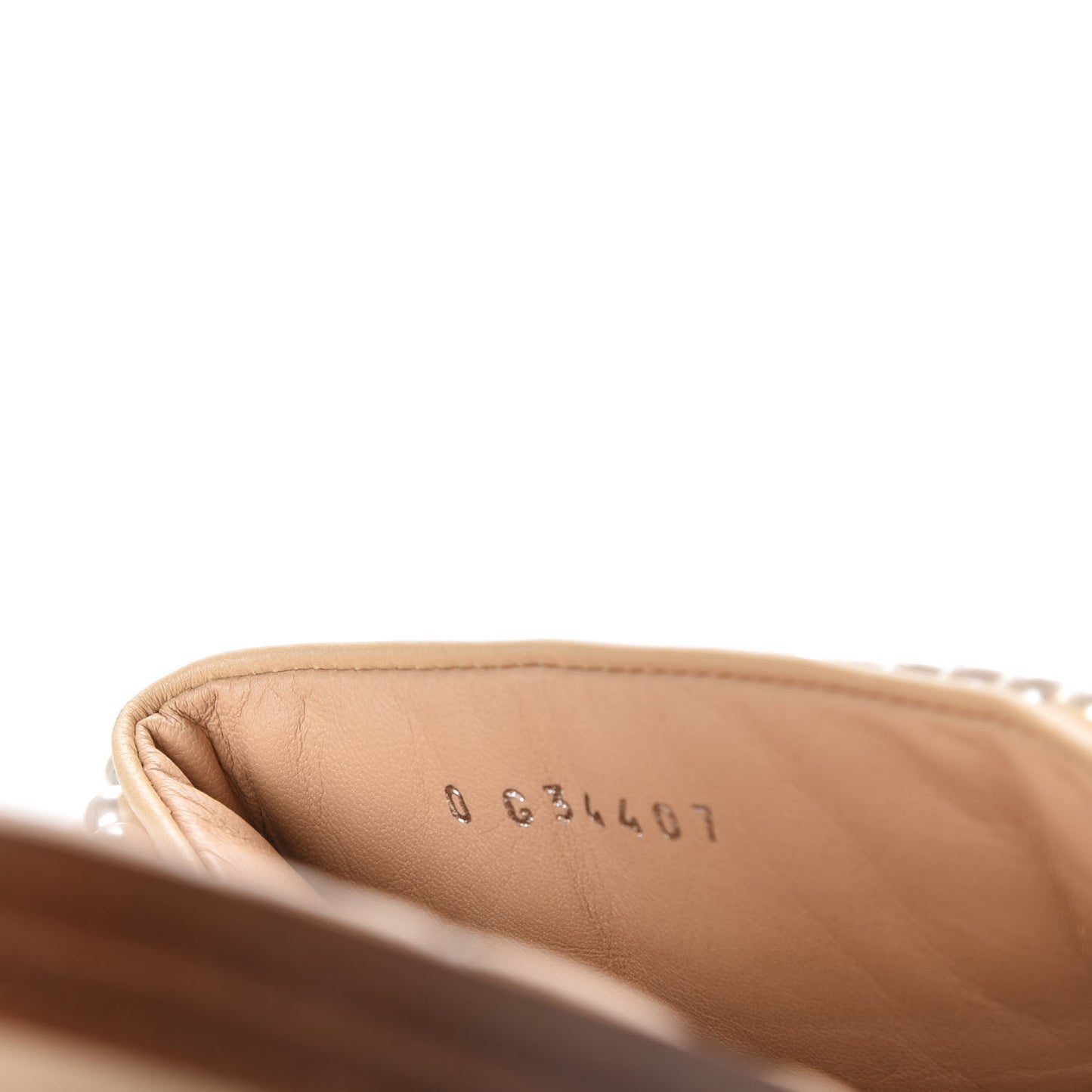 Lambskin Pearl Chain Flat Sandals 41 Beige