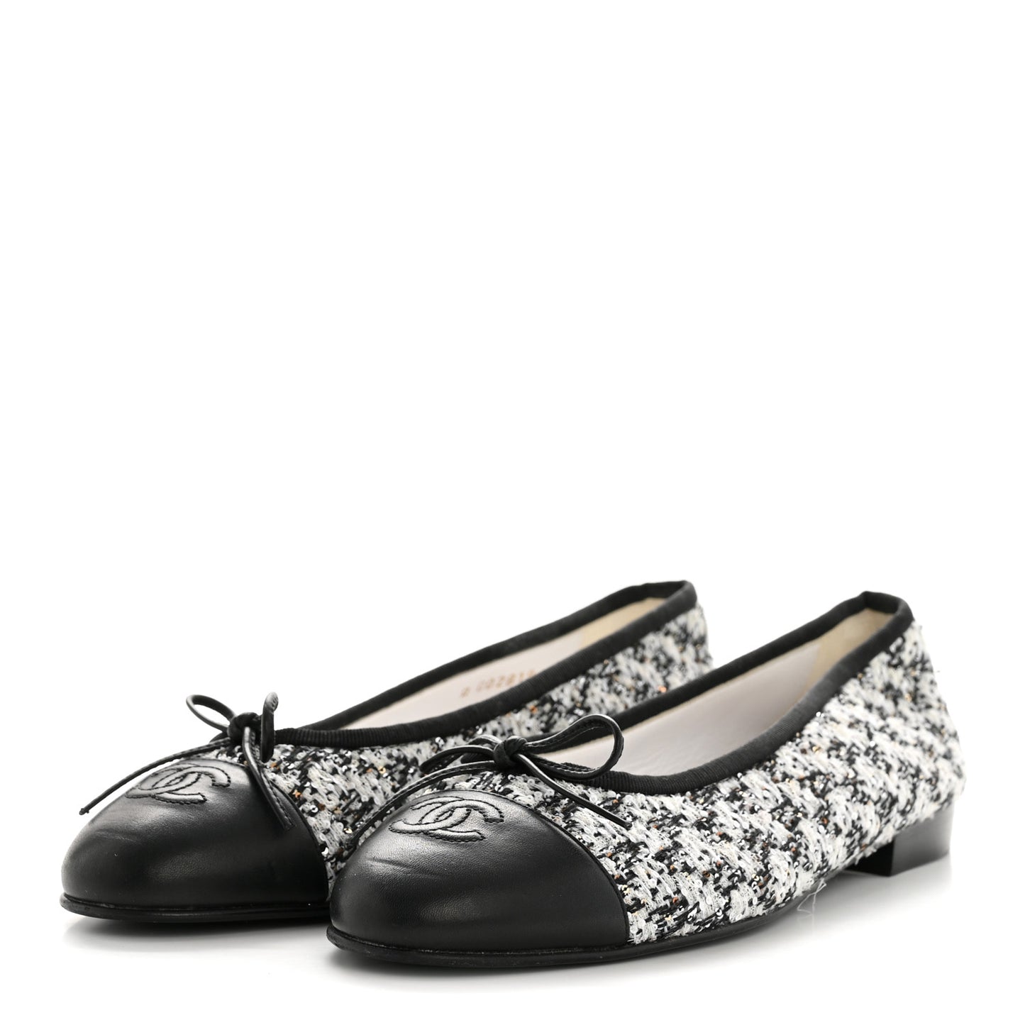 Tweed Sequin Lambskin Cap Toe Ballerina Flats 39 Black