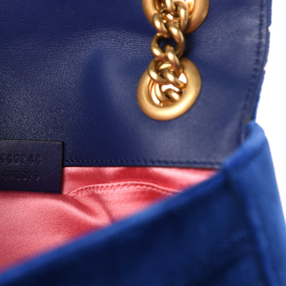Gucci Velvet Matelasse Mini GG Marmont Shoulder Bag Cobalt Blue 9 of 10