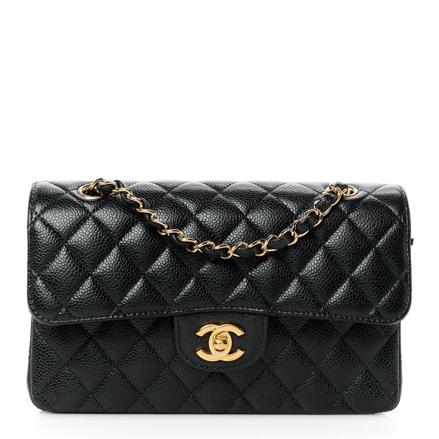 Caviar Quilted Small Double Flap Black