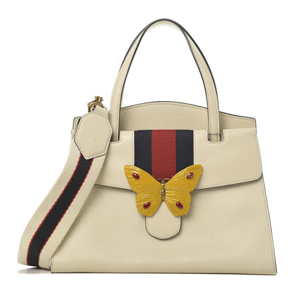 Gucci Grained Calfskin Web Stripe Butterfly Medium Totem Top Handle Bag White 1 of 13