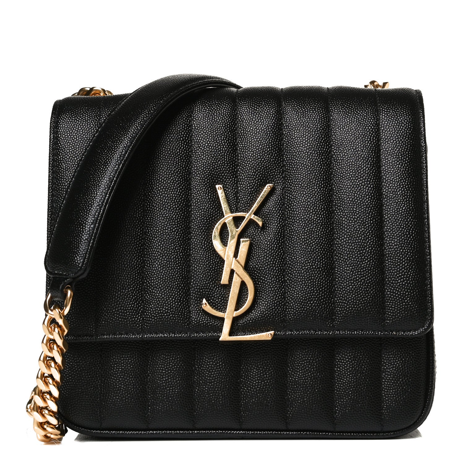 Saint Laurent Grain De Poudre Matelasse Monogram Medium Vicky Chain Bag Black 1 of 13