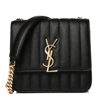 Saint Laurent Grain De Poudre Matelasse Monogram Medium Vicky Chain Bag Black 1 of 13