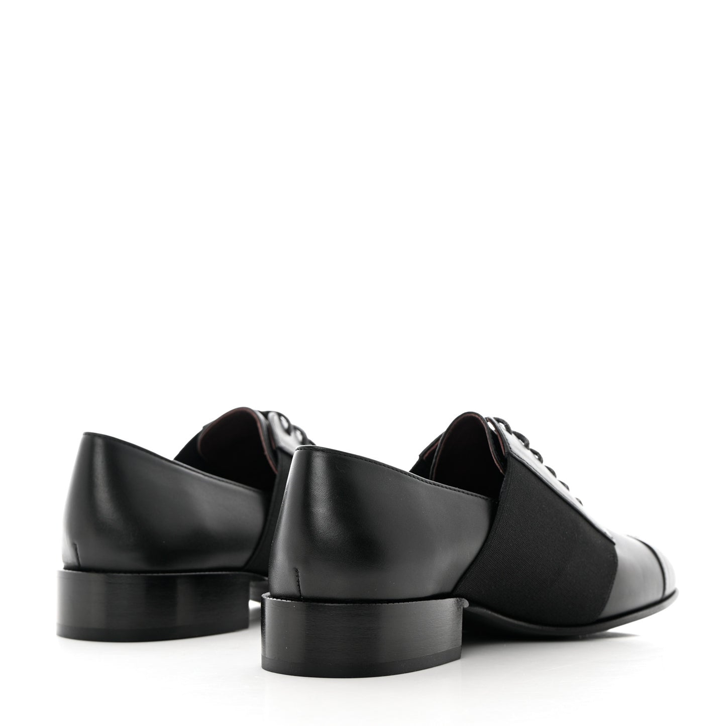 Calfskin Elastic Lace Up Cap Toe CC Loafers 36 Black