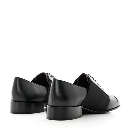 Chanel Calfskin Elastic Lace Up Cap Toe CC Loafers 36 Black 4 of 9
