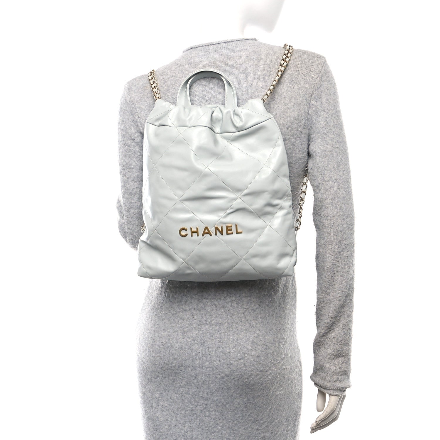 Chanel Shiny Calfskin Quilted Chanel 22 Backpack Light Blue 2 of 11
