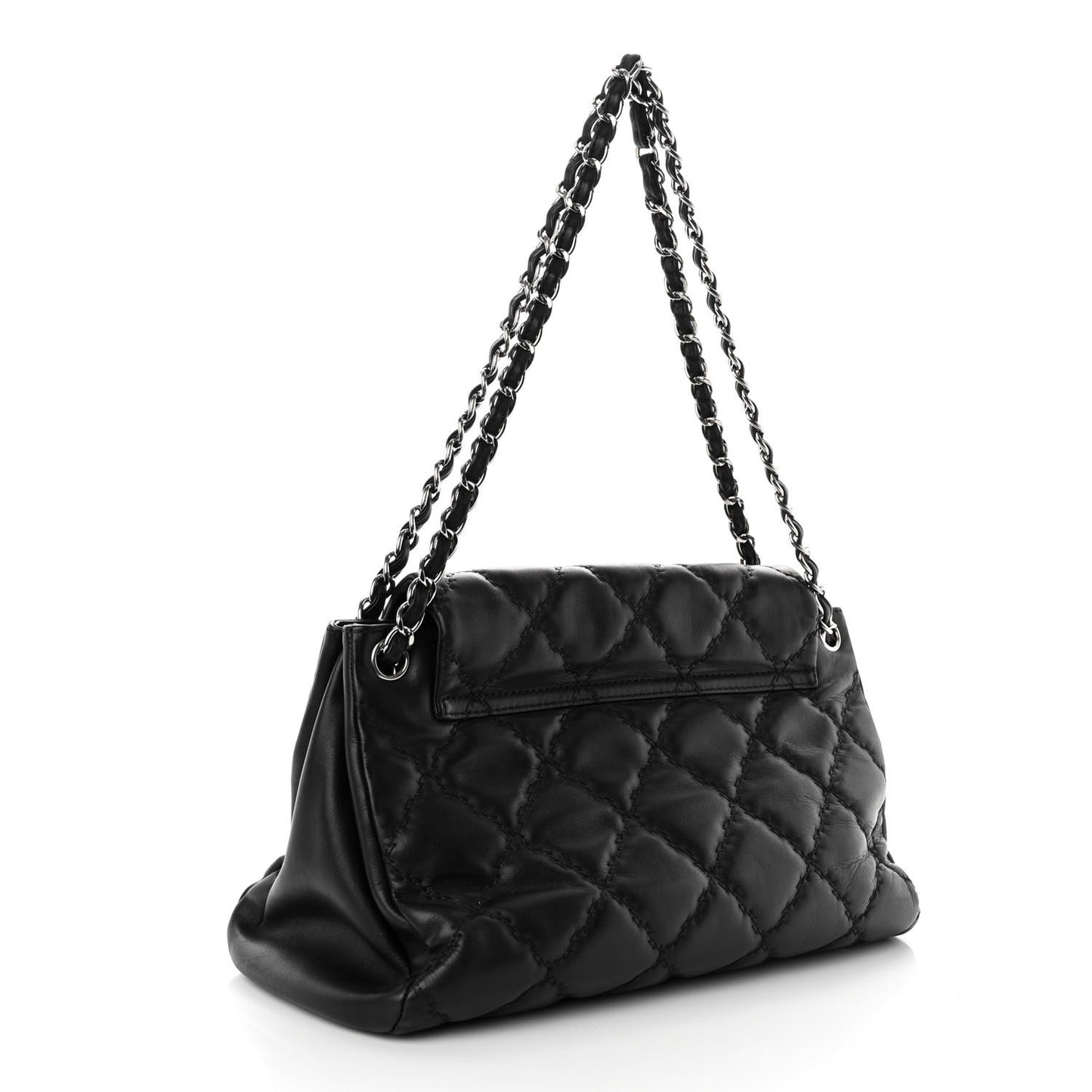 Calfskin Double Stitch Large Hamptons Flap Bag Black