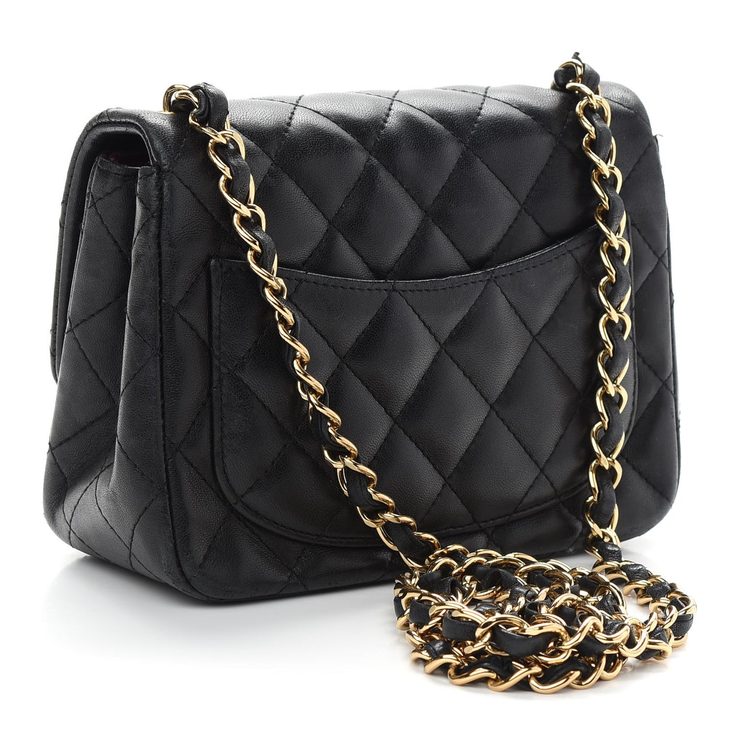 Lambskin Quilted Mini Square Flap Black