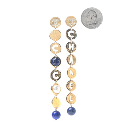 Chanel Pearl Crystal Logo Drop Earrings Gold 2 of 4