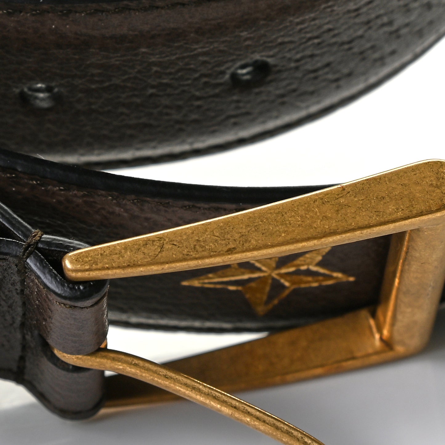 Textured Dollar Calfskin Bees And Stars Print 35mm Belt 105 42 New Acero Gold