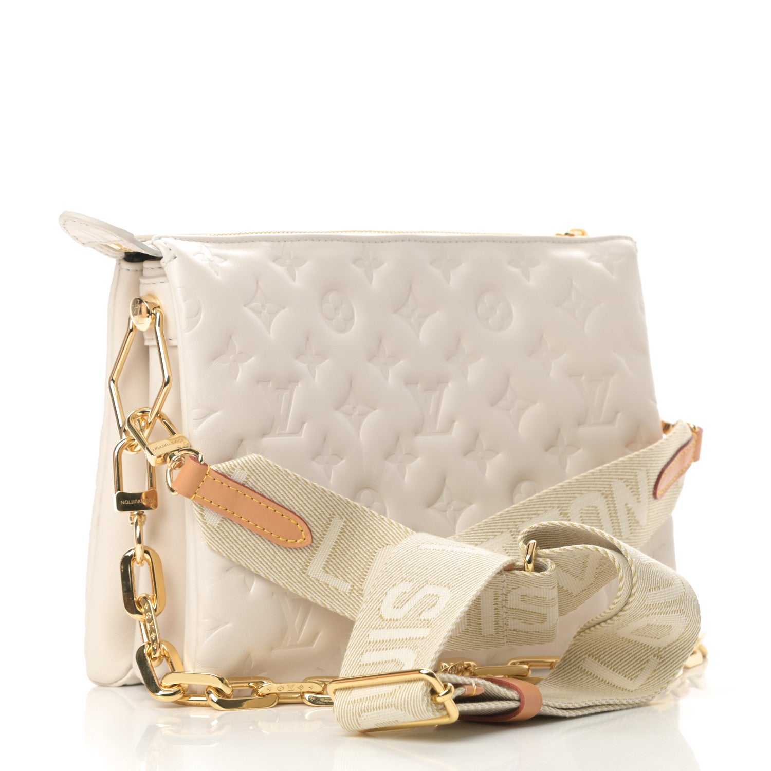 Louis Vuitton Lambskin Embossed Monogram Coussin PM Beige Cream 3 of 10