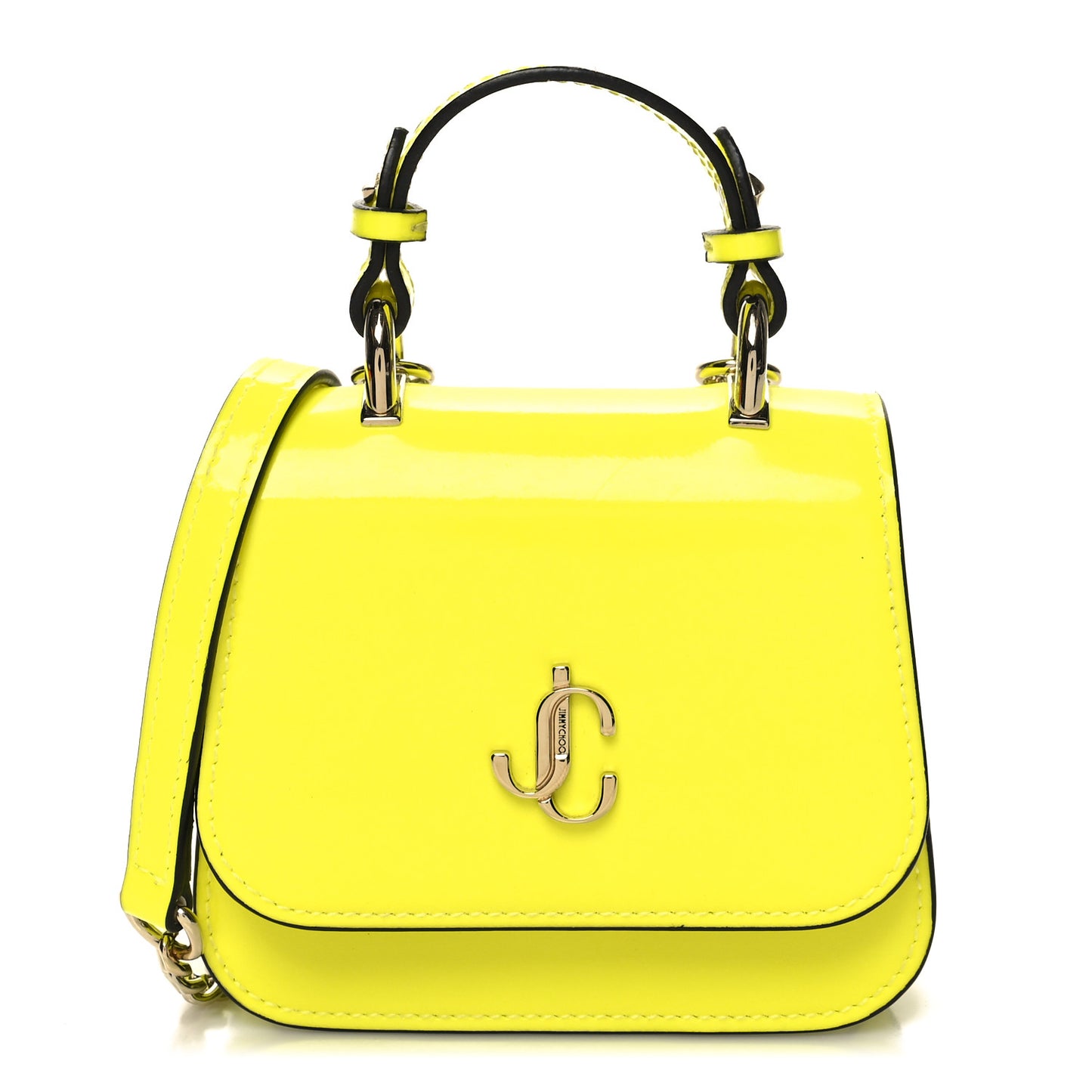 Patent Calfskin Micro Varenne Top Handle Satchel Neon Citron