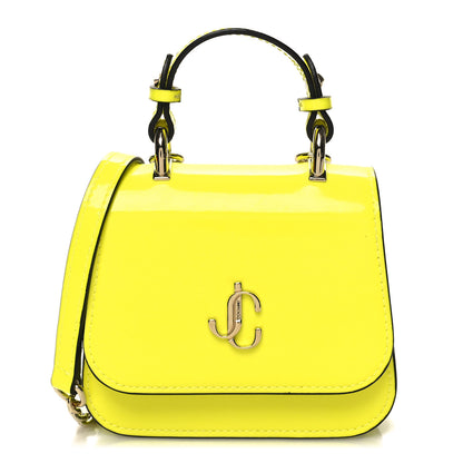 Jimmy Choo Patent Calfskin Micro Varenne Top Handle Satchel Neon Citron 1 of 10