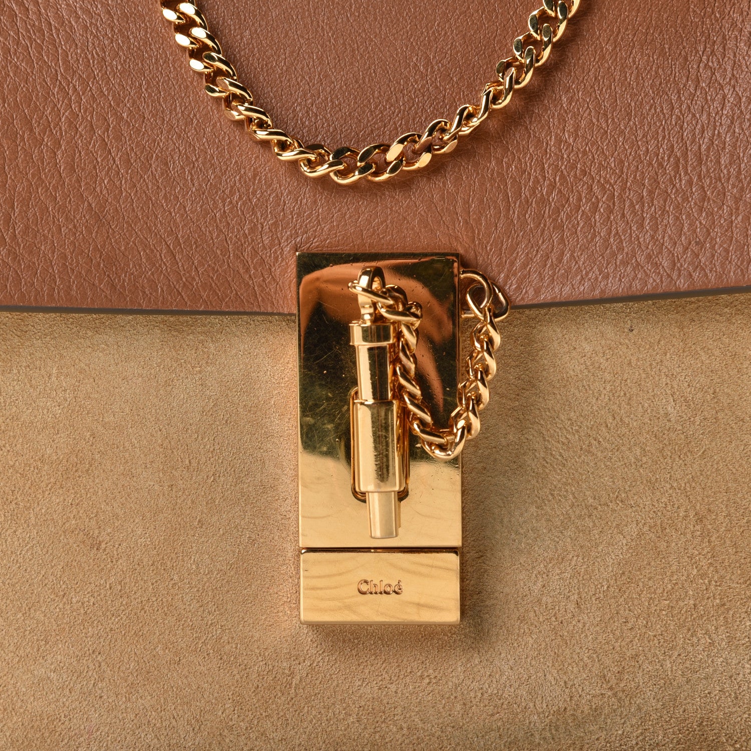 Chloe Suede Smooth Calfskin Drew Shoulder Bag Milky Coffee 7 of 10