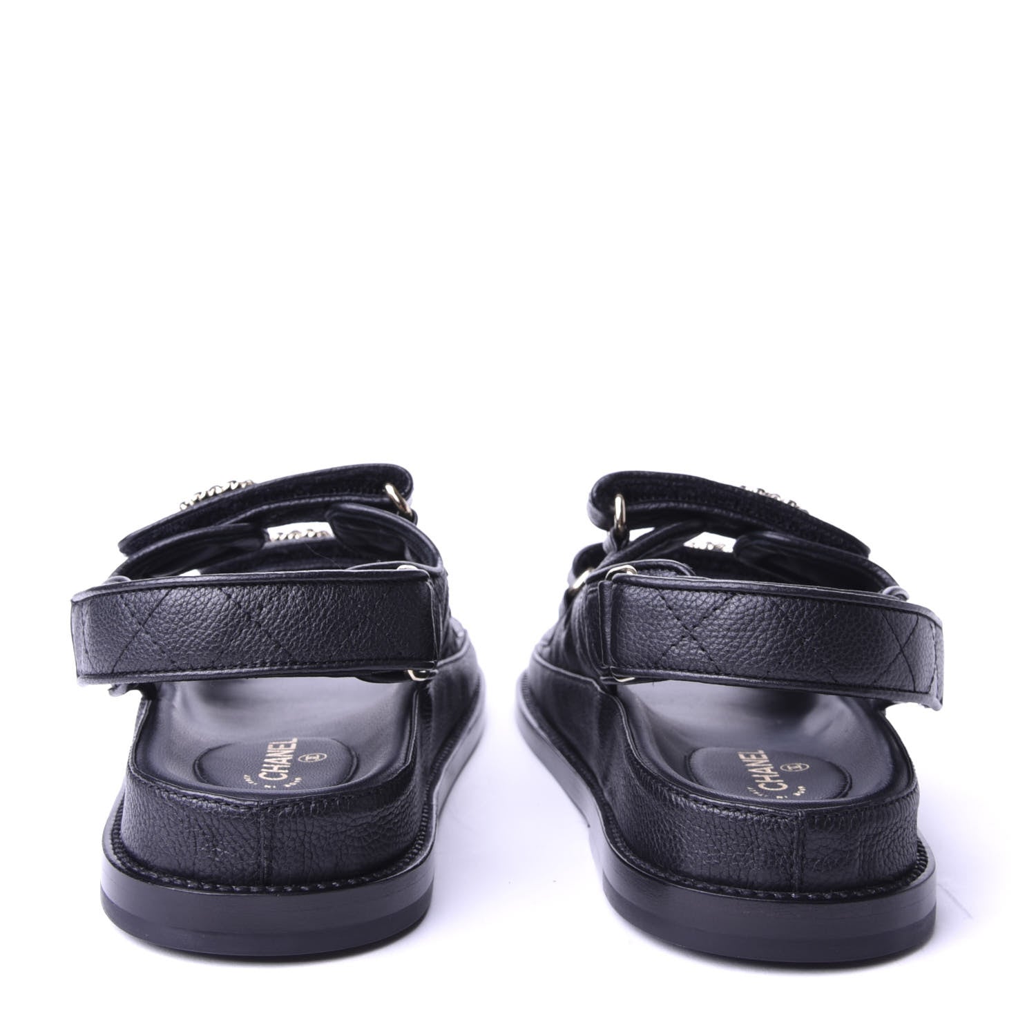 Chanel Grained Calfskin Velcro Dad Sandals 36 Black 6 of 10