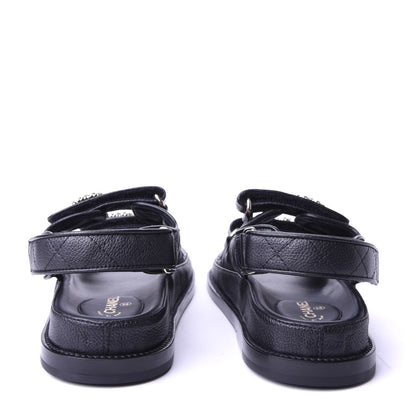 Chanel Grained Calfskin Velcro Dad Sandals 36 Black 6 of 10