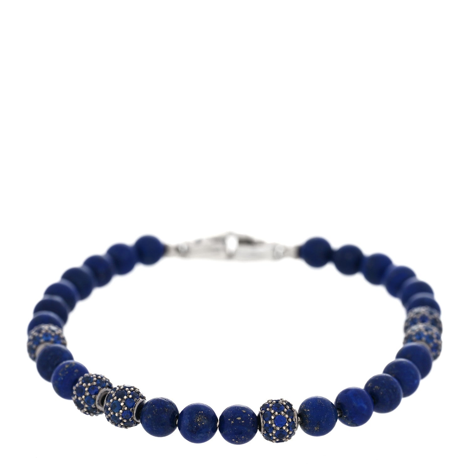 David Yurman Sterling Silver Sapphire Lapis Lazuli 6mm Spiritual Beads Pave Bracelet 1 of 3