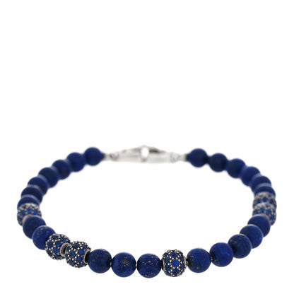 David Yurman Sterling Silver Sapphire Lapis Lazuli 6mm Spiritual Beads Pave Bracelet 1 of 3