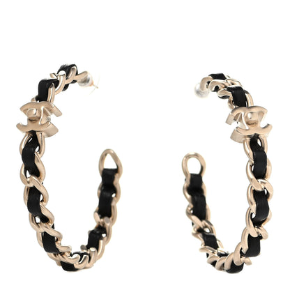 Chanel Lambskin CC Turnlock Chain Hoop Earrings Gold Black 1 of 3