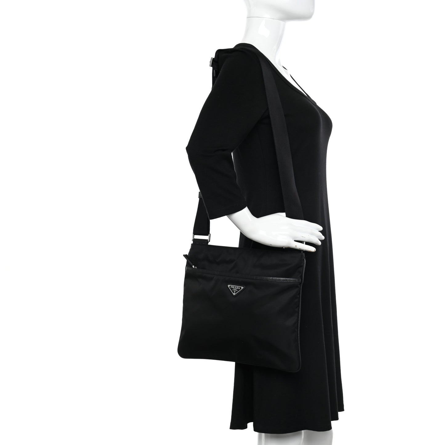 Tessuto Nylon Saffiano Flat Messenger Bag Black