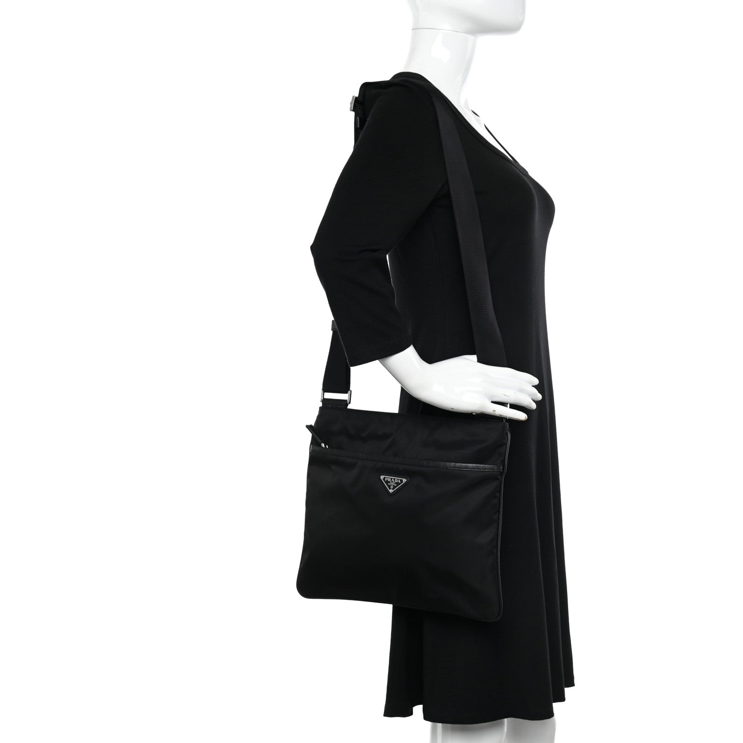 Prada Tessuto Nylon Saffiano Flat Messenger Bag Black 2 of 10
