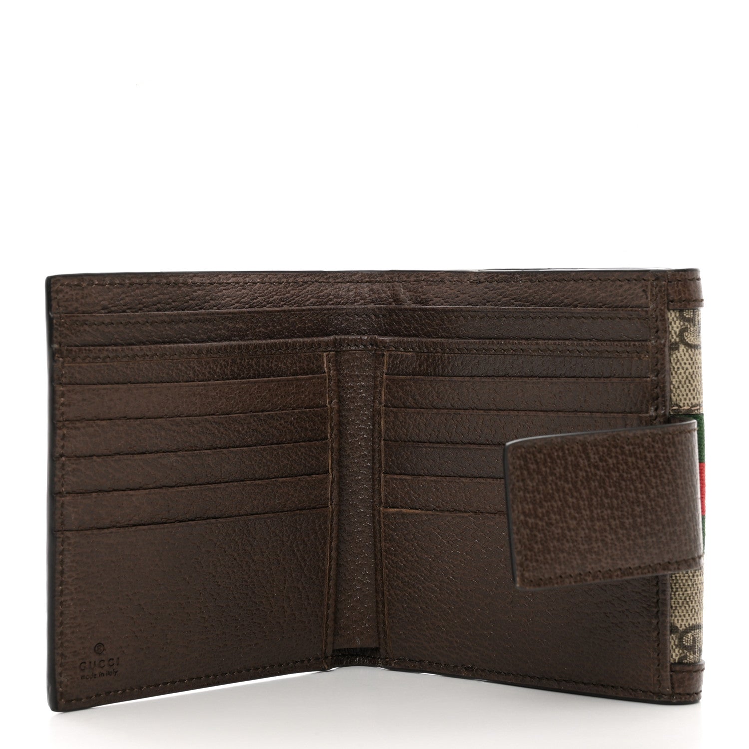 Gucci GG Supreme Monogram Web Ophidia French Flap Wallet Beige New Acero 5 of 6