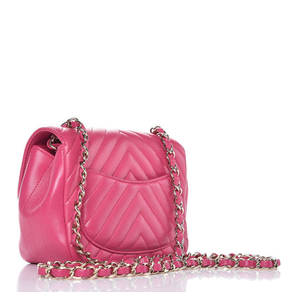 Chanel Lambskin Chevron Quilted Mini Square Flap Fuchsia 3 of 10