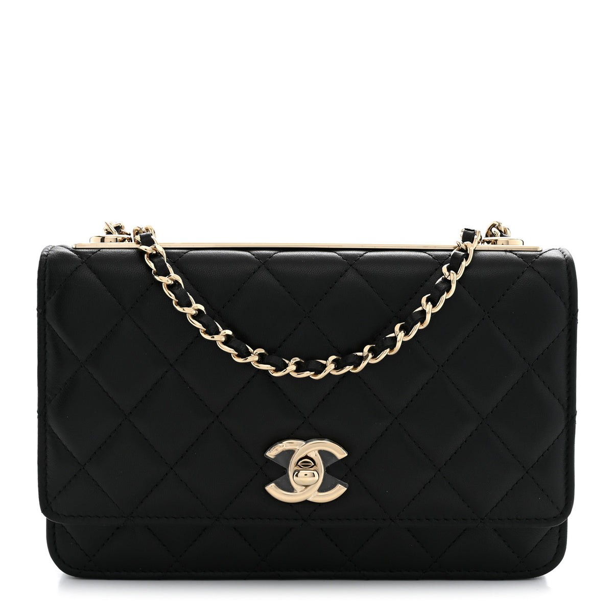 Lambskin Quilted Trendy CC Wallet On Chain WOC Black