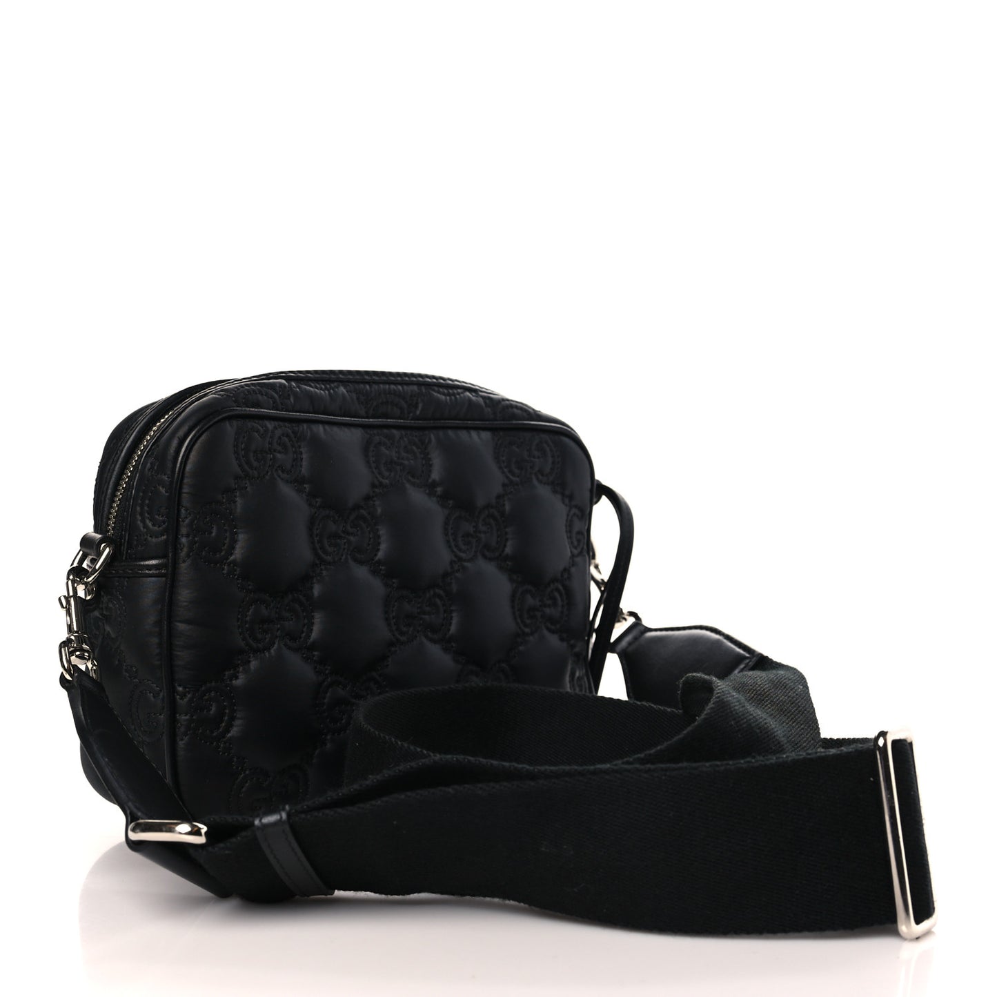 Nylon Calfskin Enamel GG Matelasse Shoulder Bag Black