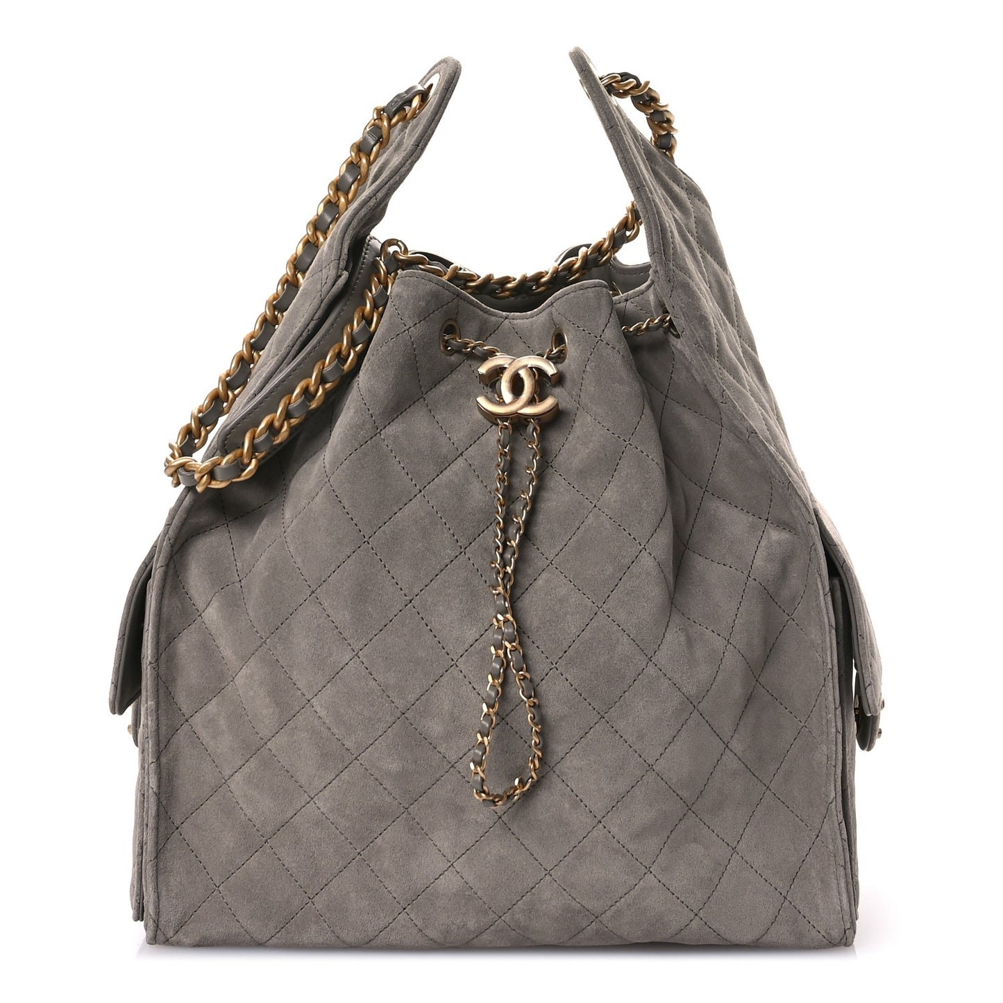 Suede Quilted Medium Chanel 25 Handbag Dark Grey