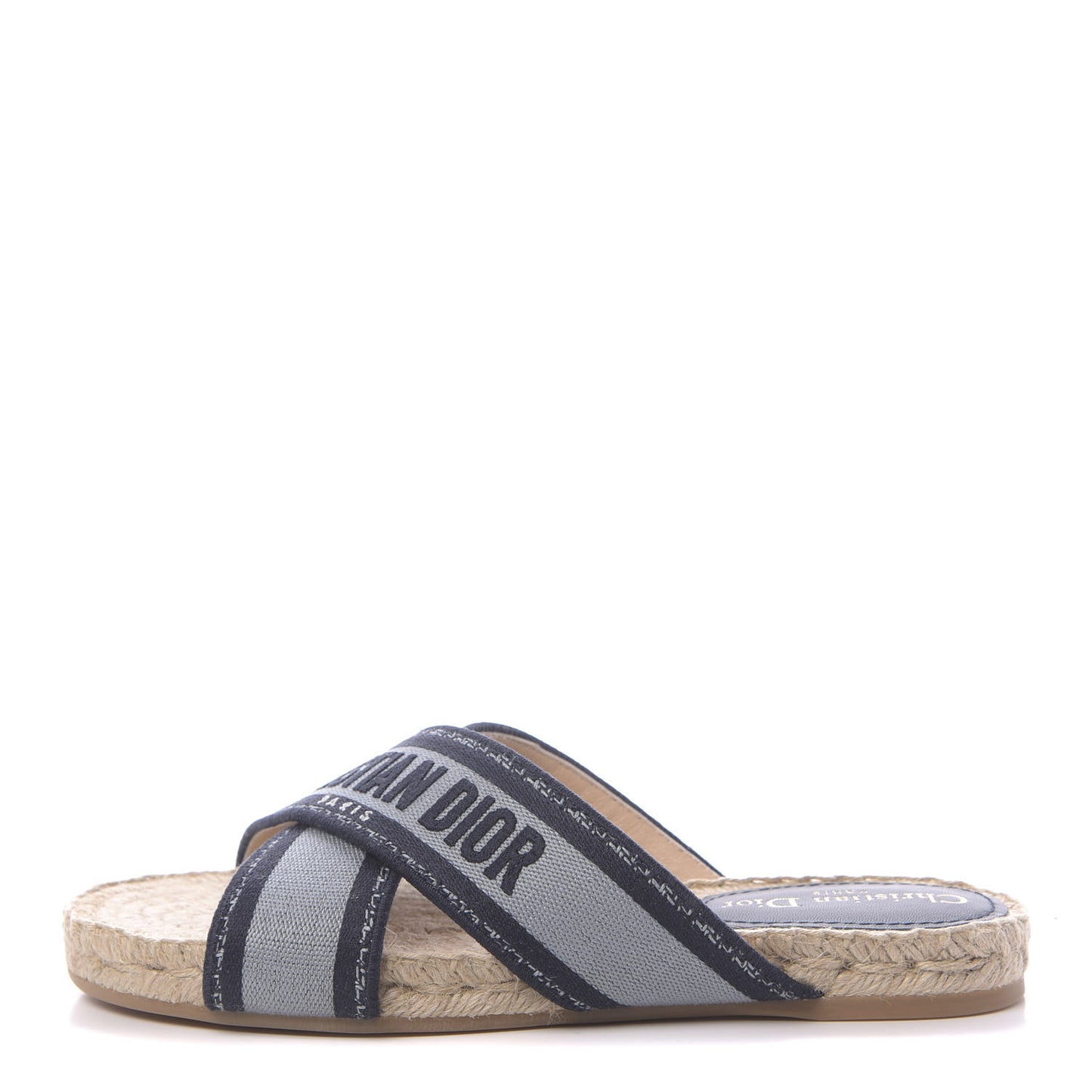 Canvas Embroidered Granville Espadrille Crisscross Flat Slide Sandals 37 Denim
