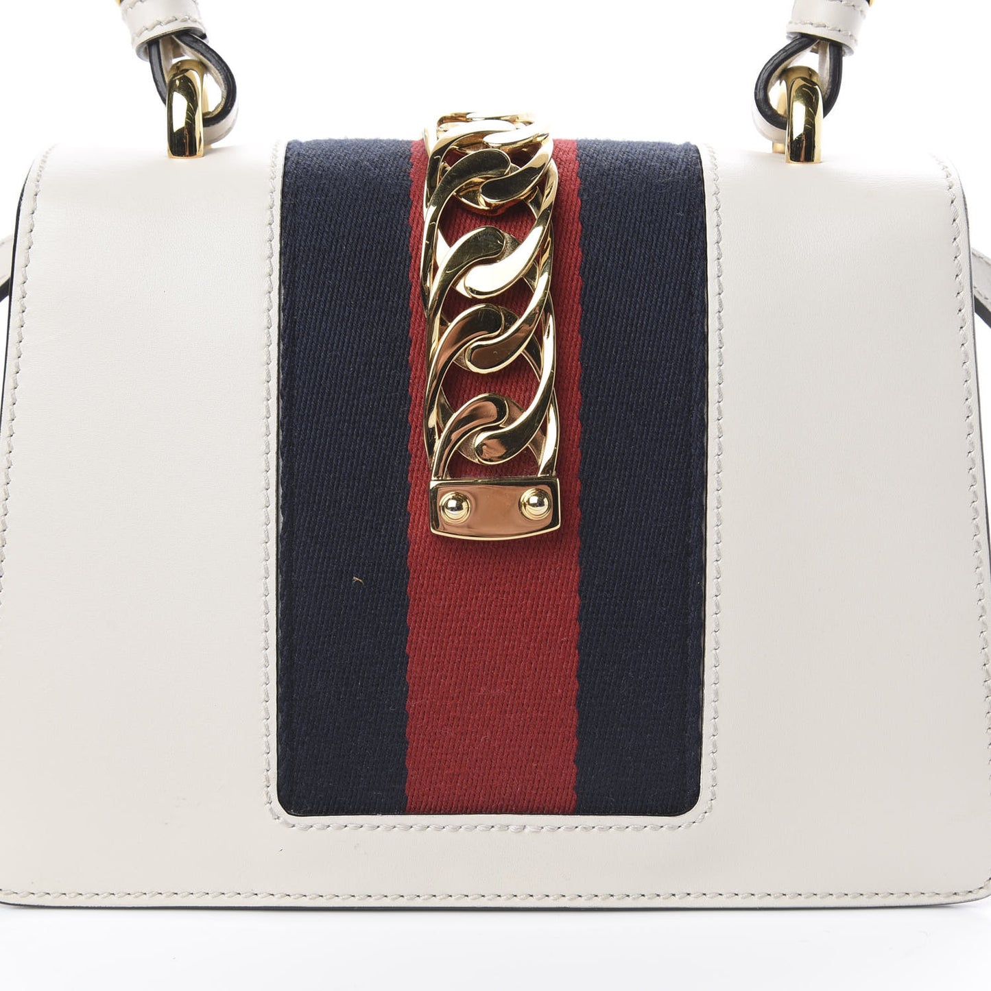 Calfskin Embroidered Mini Sylvie Top Handle Bag White