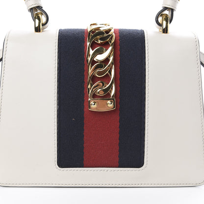 Gucci Calfskin Embroidered Mini Sylvie Top Handle Bag White 13 of 18