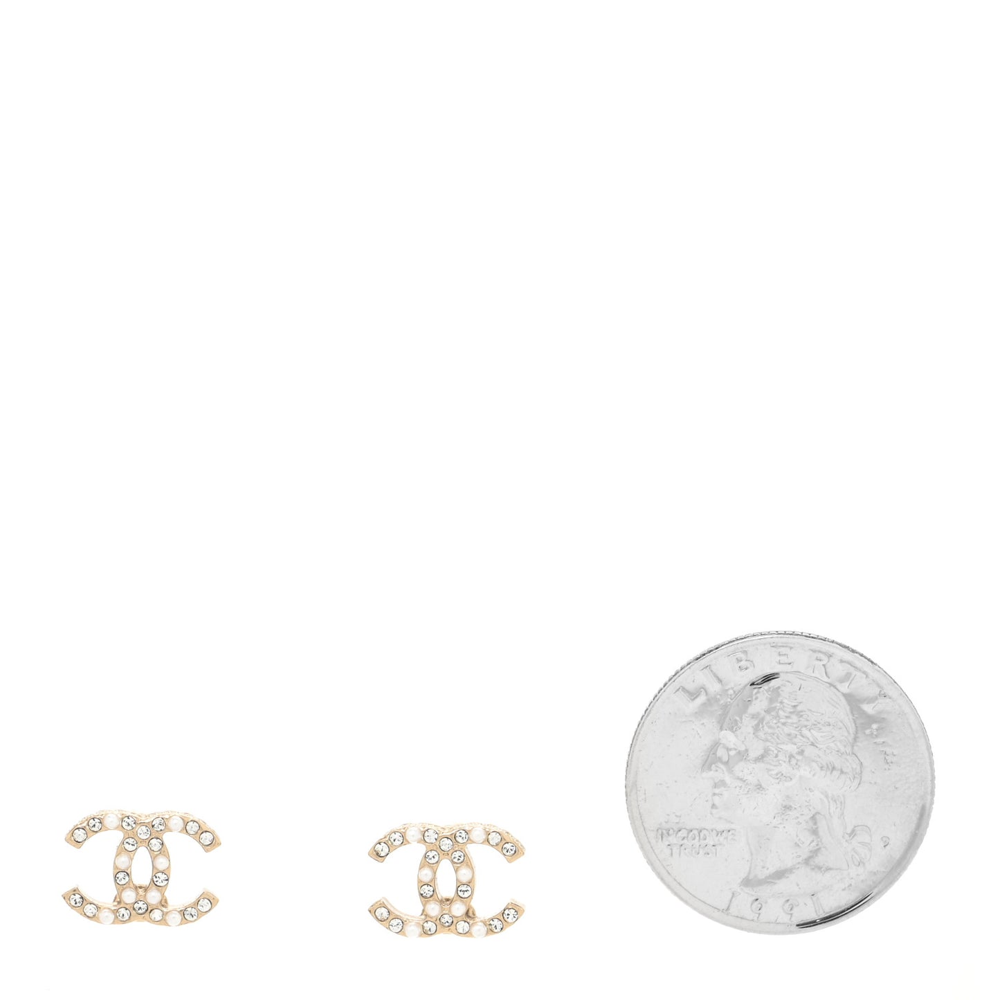 Pearl Crystal CC Charms Stud Earrings Light Gold