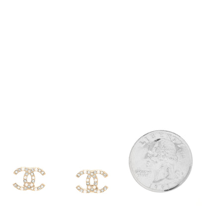 Chanel Pearl Crystal CC Charms Stud Earrings Light Gold 2 of 4