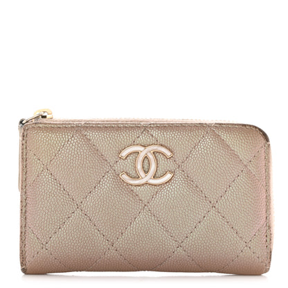 Chanel Iridescent Caviar Quilted Zipped Key Holder Case Beige 1 of 21