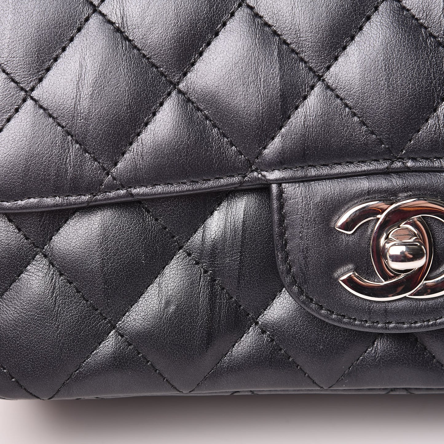 Iridescent Calfskin Quilted Mini Rectangular Flap Charcoal