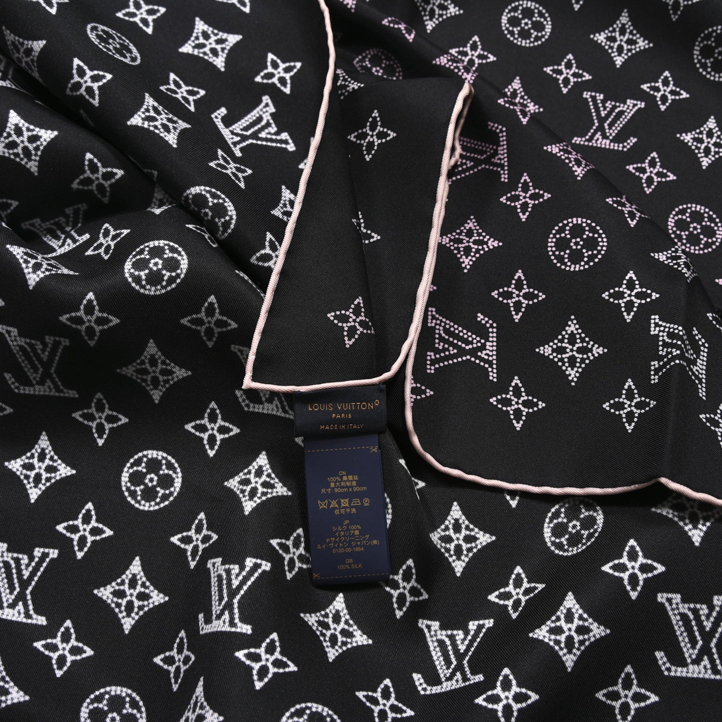 Silk Monogram LV Mahina Flight Square Scarf Black Pink
