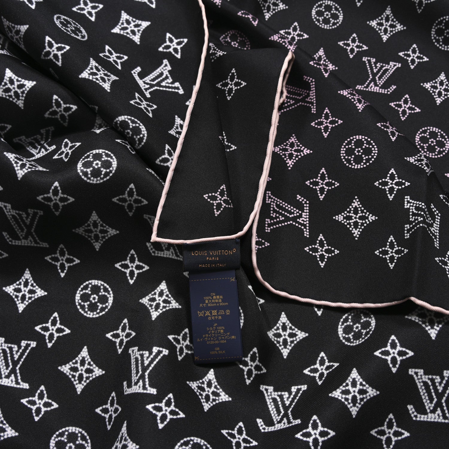 Louis Vuitton Silk Monogram LV Mahina Flight Square Scarf Black Pink 3 of 3