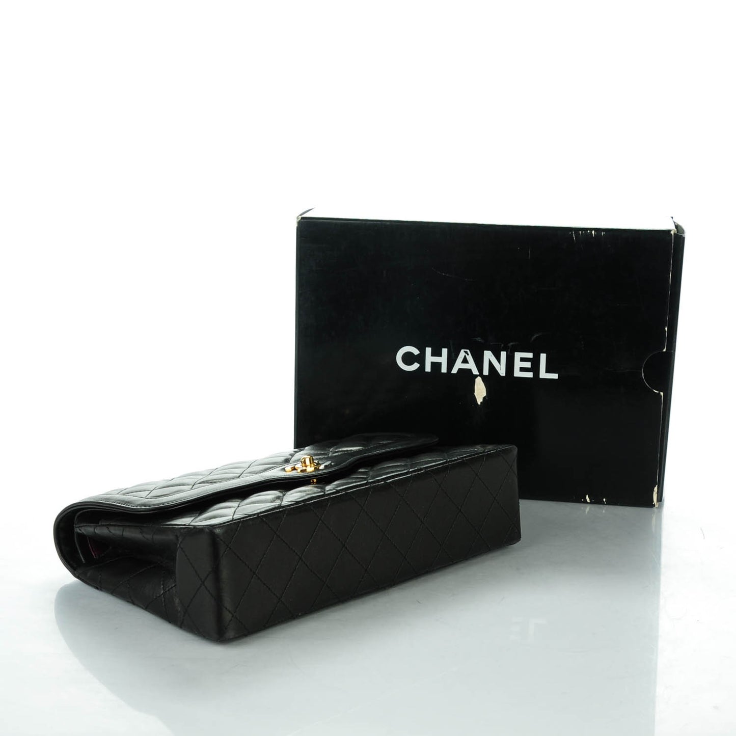 Lambskin Quilted Medium Double Flap Black