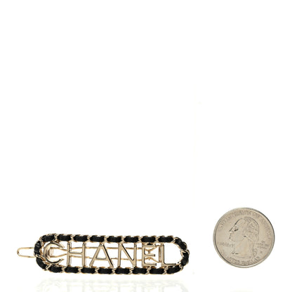 Chanel Metal Lambskin Vintage Allure Logo Hair Clip Black Gold 2 of 4