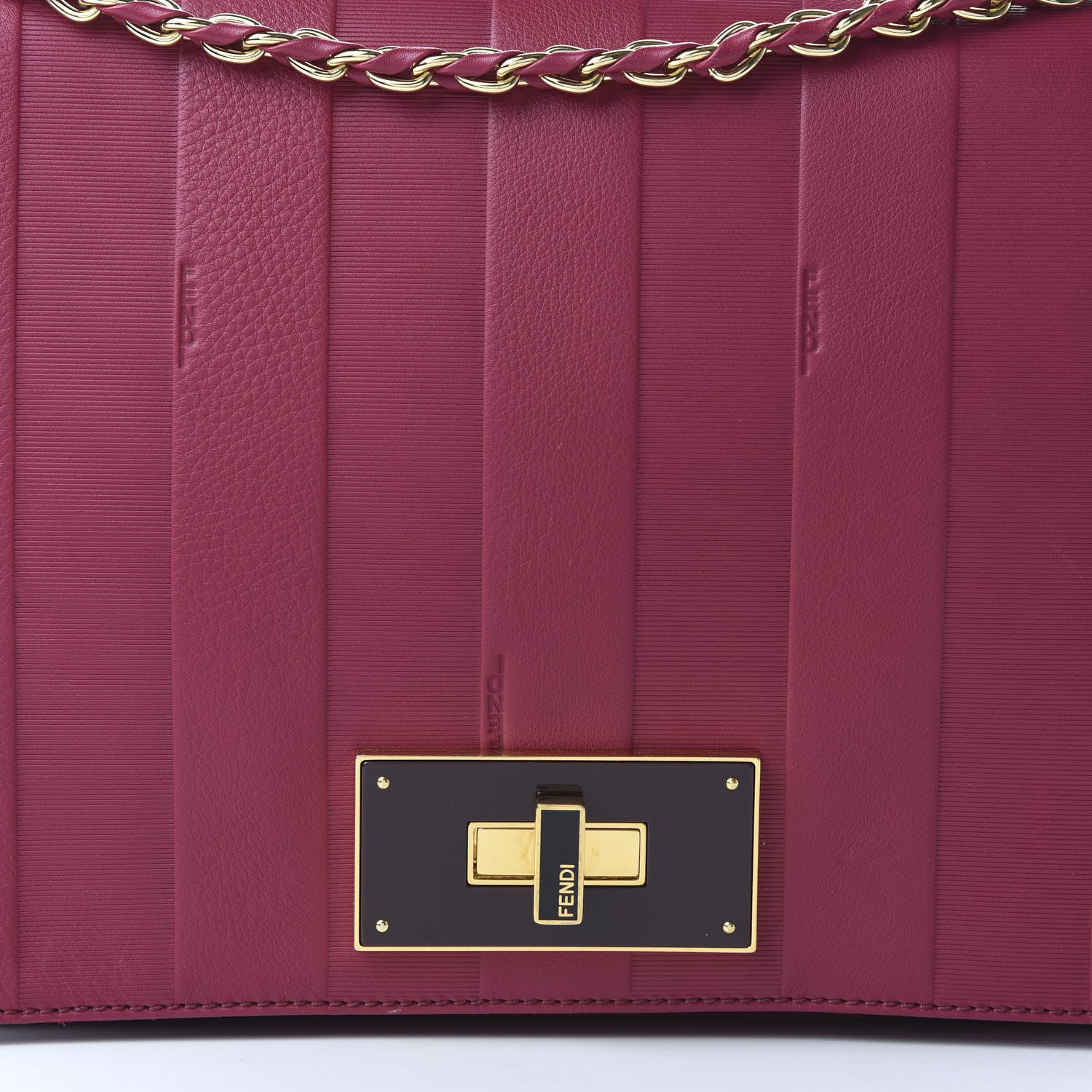 Fendi Grained Calfskin Pequin Embossed Medium Claudia Shoulder Bag Burgundy 12 of 12