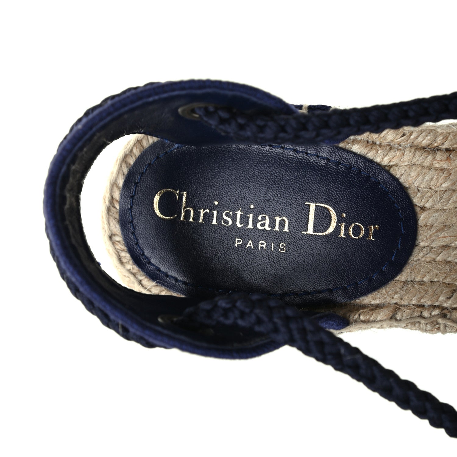 Christian Dior Canvas Embroidered Granville Ankle Tie Espadrille Wedges 39 Indigo Blue 6 of 8
