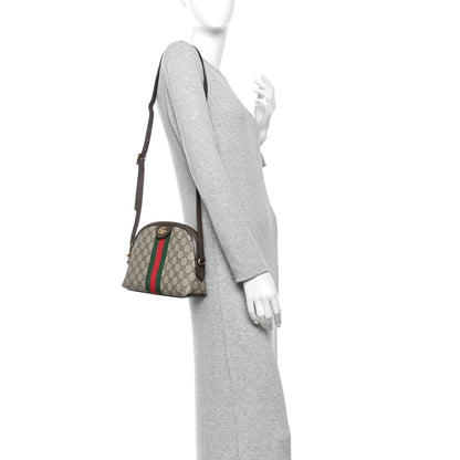 Gucci GG Supreme Monogram Textured Dollar Calfskin Web Small Ophidia Dome Shoulder Bag Beige Ebony New Acero 2 of 12